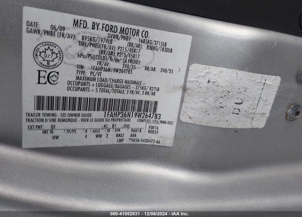2009 FORD FOCUS SES VIN: 1FAHP36N19W264783