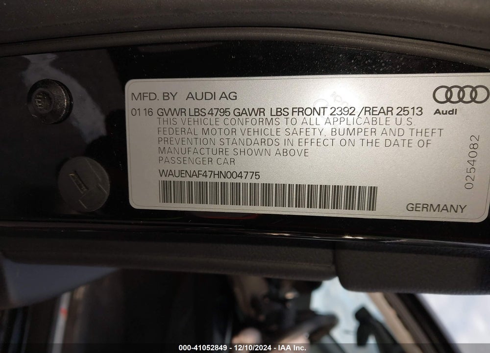 2017 AUDI A4 2.0T PREMIUM VIN: WAUENAF47HN004775