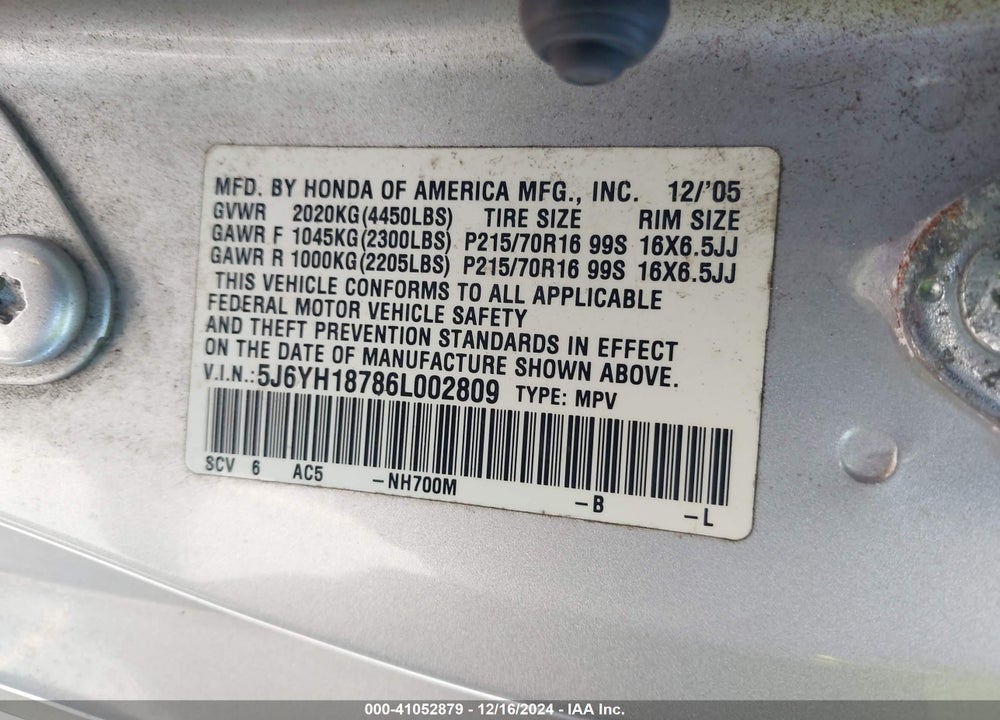 2006 HONDA ELEMENT EX-P VIN: 5J6YH18786L002809