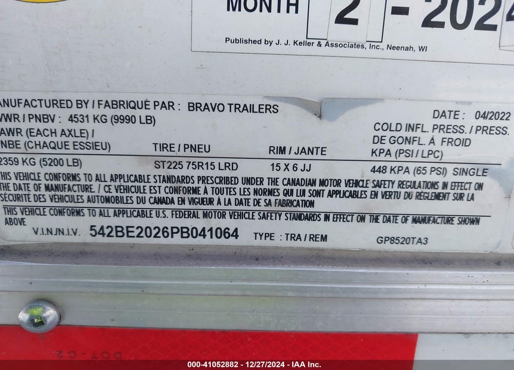 2023 BRAVO TRAILERS OTHER VIN: 542BE2026PB041064