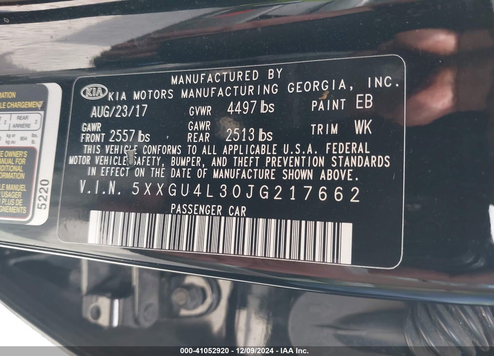 2018 KIA OPTIMA EX VIN: 5XXGU4L30JG217662