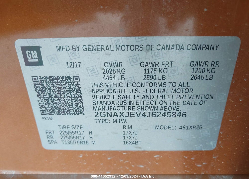 2018 CHEVROLET EQUINOX LT VIN: 2GNAXJEV4J6245846