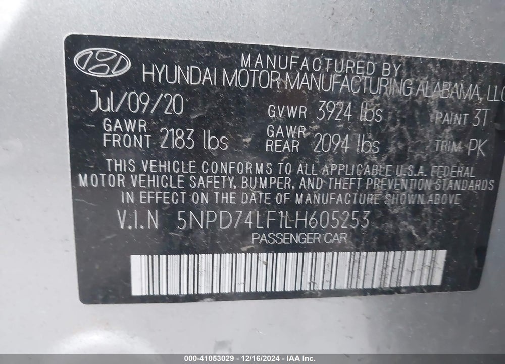 2020 HYUNDAI ELANTRA SE VIN: 5NPD74LF1LH605253