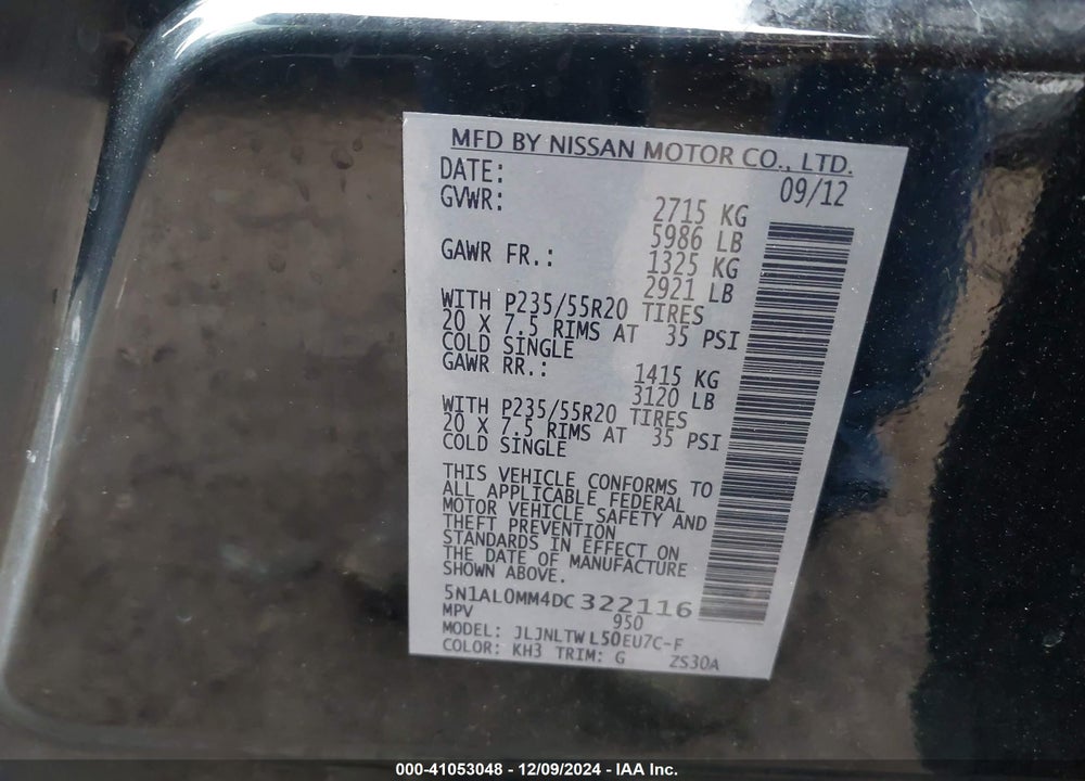 2013 INFINITI JX35 VIN: 5N1AL0MM4DC322116