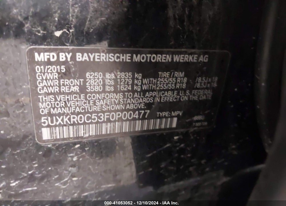 2015 BMW X5 XDRIVE35I VIN: 5UXKR0C53F0P00477