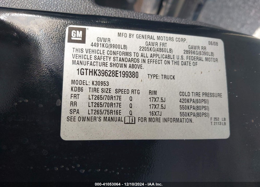 2008 GMC SIERRA 3500HD SLE2 VIN: 1GTHK39628E199380