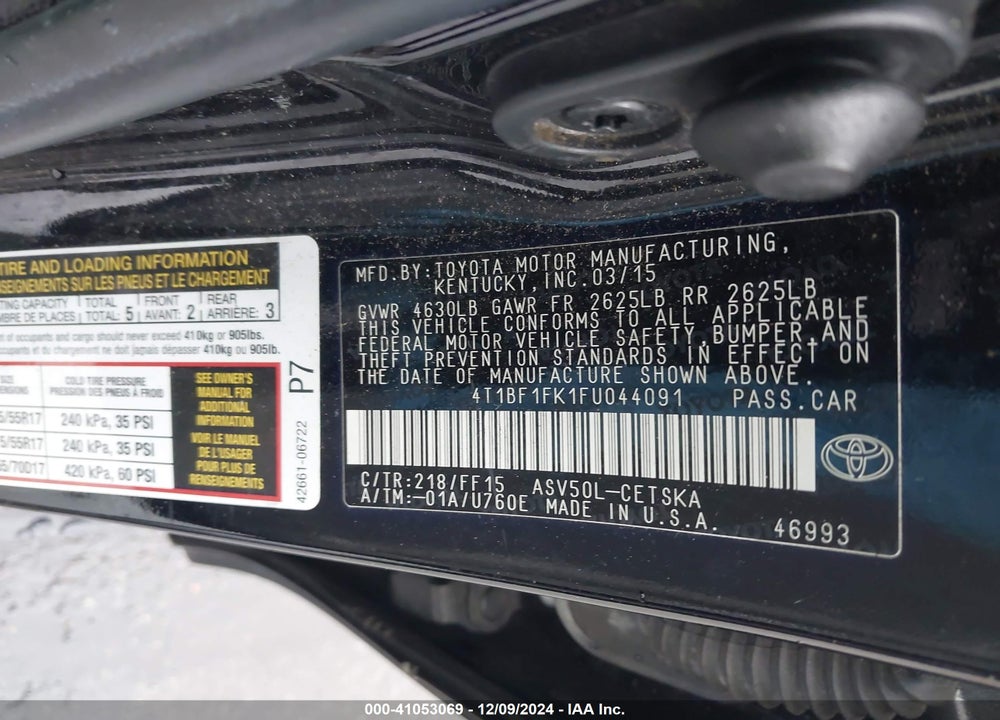 2015 TOYOTA CAMRY VIN: 4T1BF1FK1FU044091