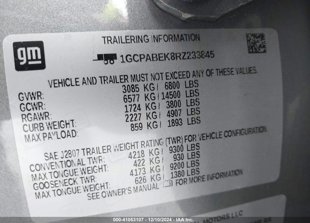 2024 CHEVROLET SILVERADO VIN: 1GCPABEK8RZ233845