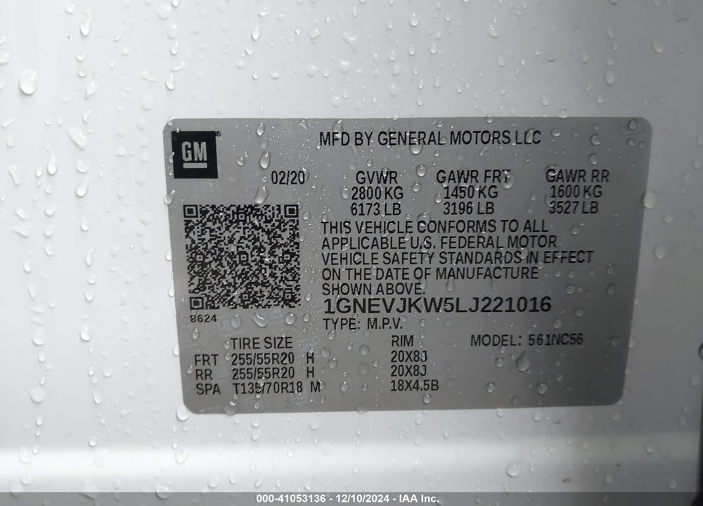 2020 CHEVROLET TRAVERSE AWD RS VIN: 1GNEVJKW5LJ221016