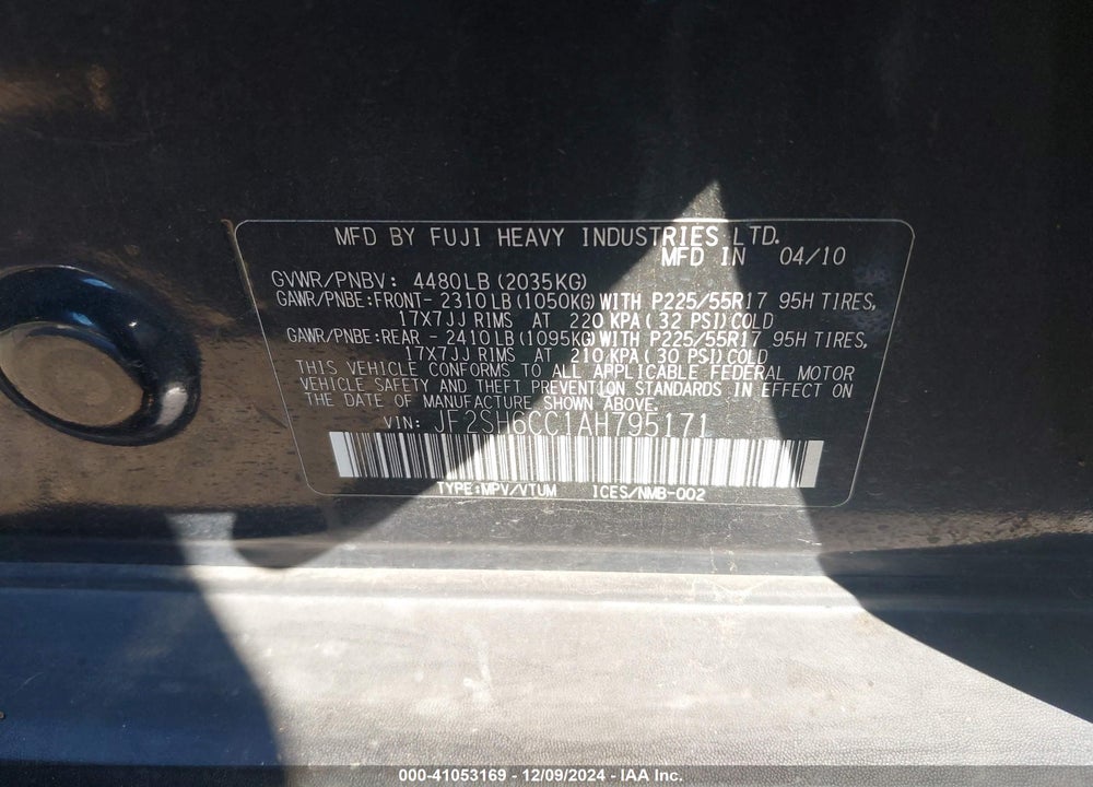 2010 SUBARU FORESTER 2.5X PREMIUM VIN: JF2SH6CC1AH795171