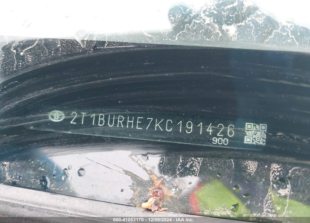 2019 TOYOTA COROLLA LE VIN: 2T1BURHE7KC191426