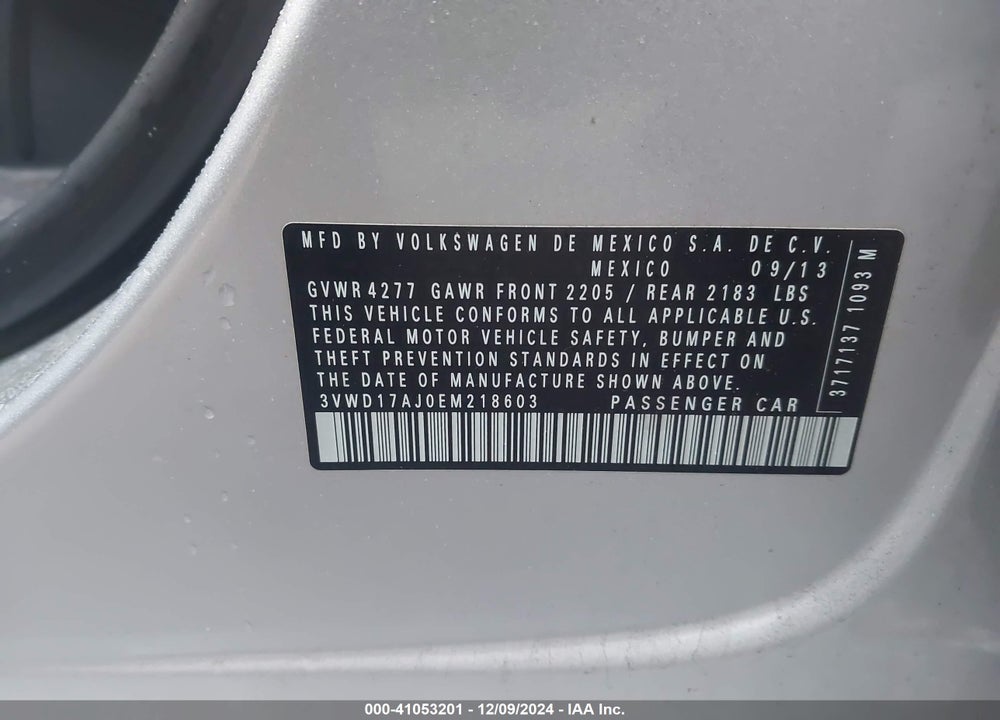 2014 VOLKSWAGEN JETTA 1.8T SE VIN: 3VWD17AJ0EM218603