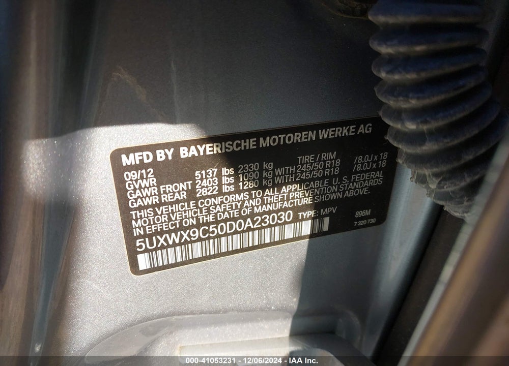 2013 BMW X3 XDRIVE28I VIN: 5UXWX9C50D0A23030