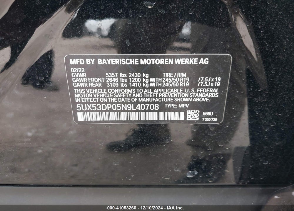 2022 BMW X3 XDRIVE30I VIN: 5UX53DP05N9L40708