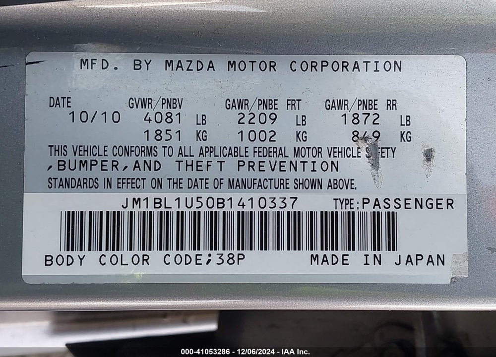 2011 MAZDA 3 S SPORT VIN: JM1BL1U50B1410337