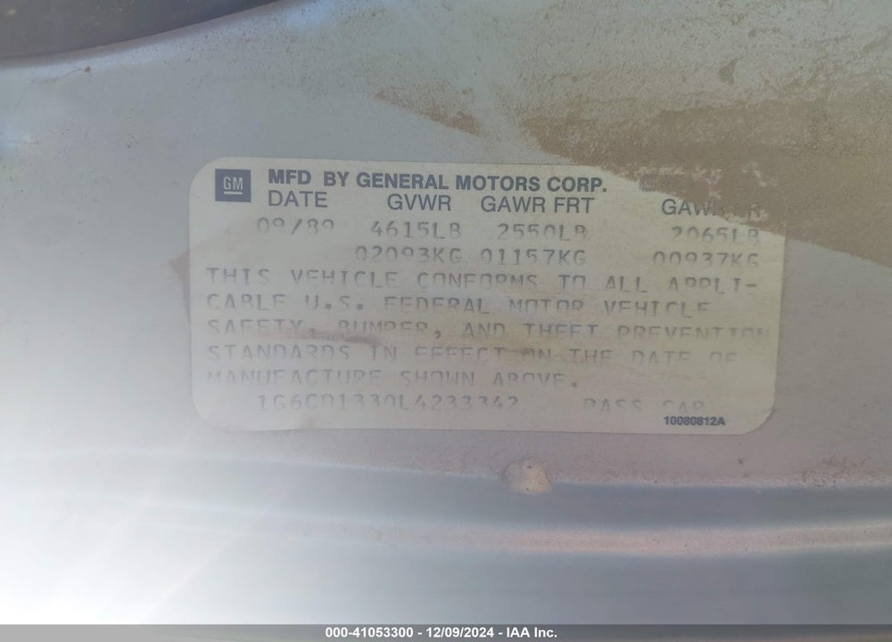1990 CADILLAC DEVILLE VIN: 1G6CD1330L4233342