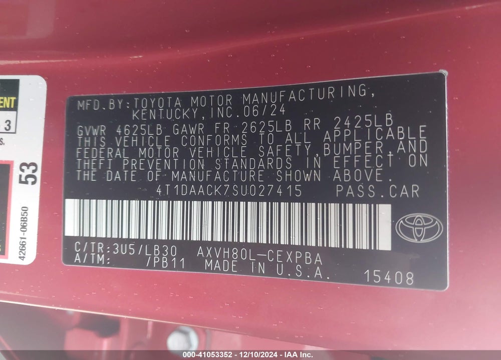 2025 TOYOTA CAMRY XSE VIN: 4T1DAACK7SU027415