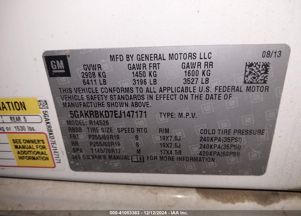 2014 BUICK ENCLAVE LEATHER VIN: 5GAKRBKD7EJ147171