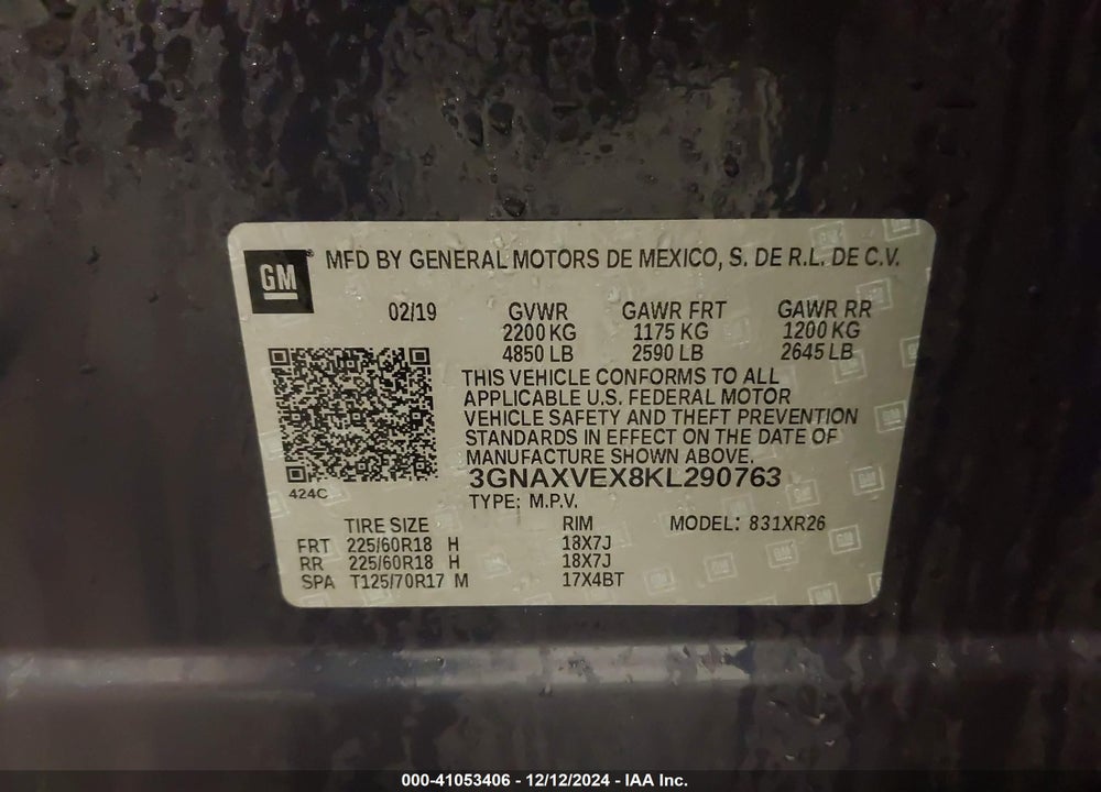 2019 CHEVROLET EQUINOX LT VIN: 3GNAXVEX8KL290763