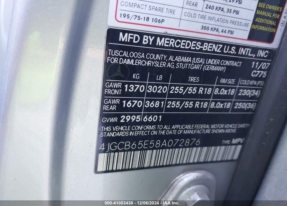 2008 MERCEDES-BENZ R 350 4MATIC VIN: 4JGCB65E58A072876