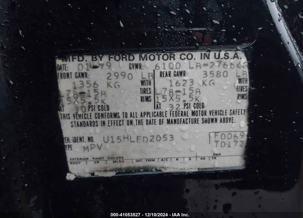 1979 FORD BRONCO VIN: 000000U15HLED2053