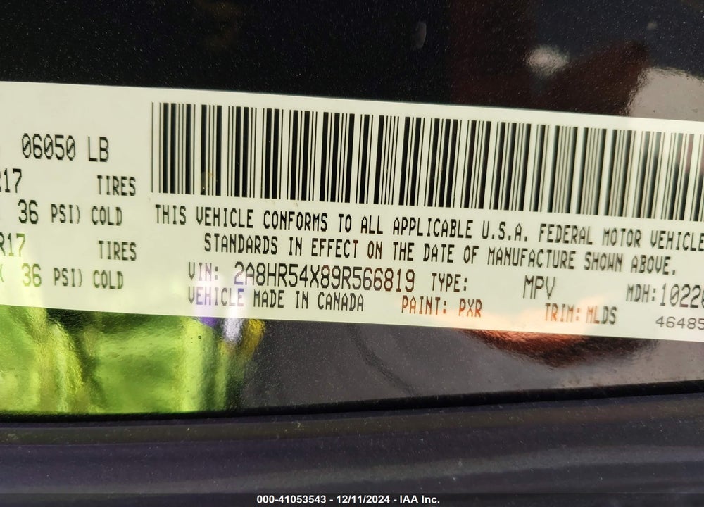 2009 CHRYSLER TOWN & COUNTRY TOURING VIN: 2A8HR54X89R566819