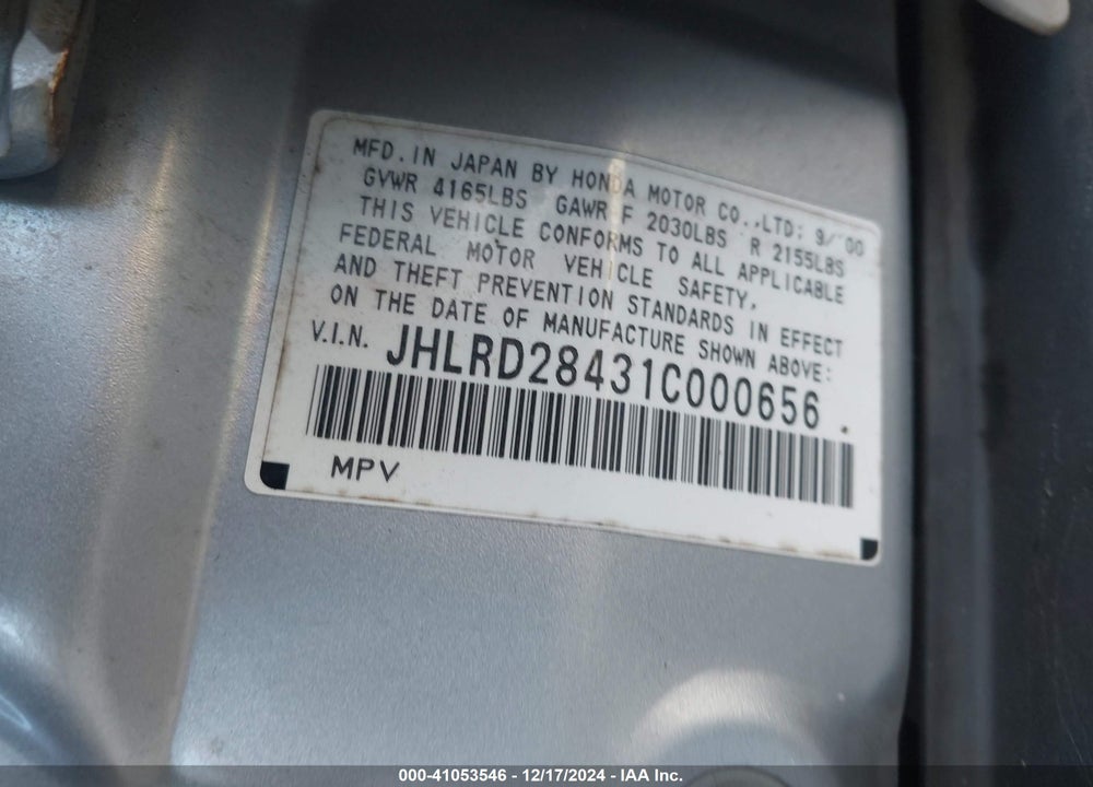 2001 HONDA CR-V LX VIN: JHLRD28431C000656