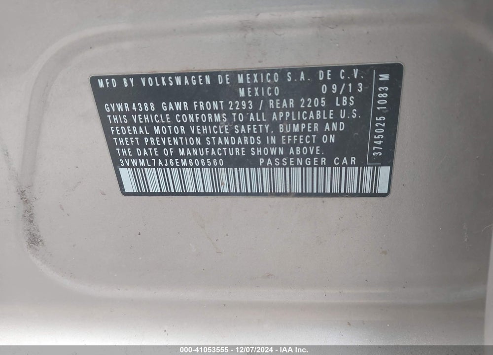 2014 VOLKSWAGEN JETTA SPORTWAGEN VIN: 3VWML7AJ6EM606560