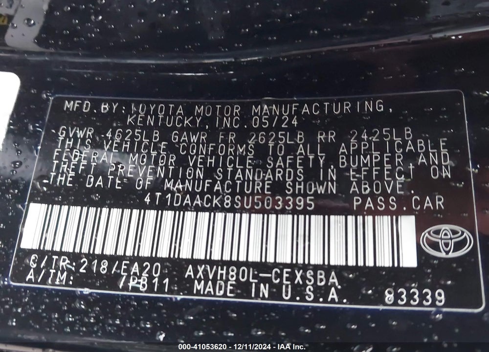 2025 TOYOTA CAMRY VIN: 4T1DAACK8SU503395