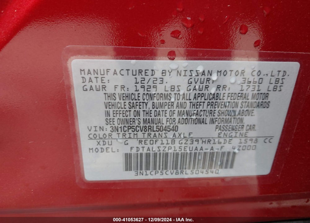 2024 NISSAN KICKS SV XTRONIC CVT VIN: 3N1CP5CV8RL504540