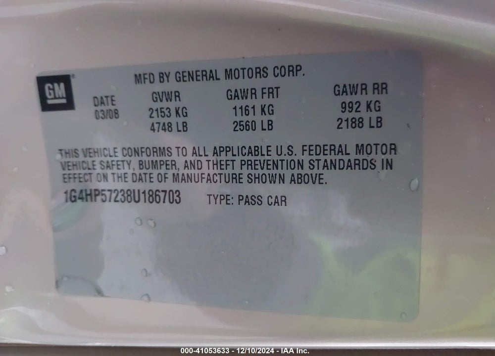 2008 BUICK LUCERNE CX VIN: 1G4HP57238U186703