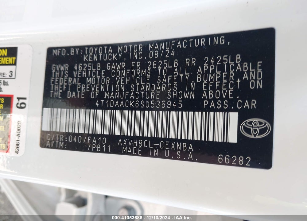 2025 TOYOTA CAMRY LE VIN: 4T1DAACK6SU536945