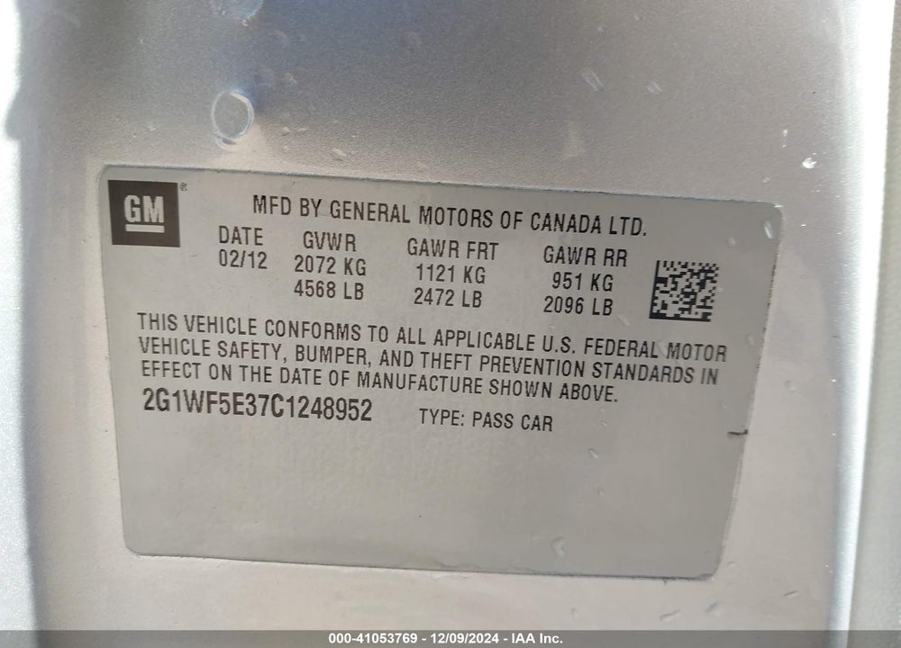 2011 CHEVROLET IMPALA LS VIN: 2G1WF5EK2B1265048