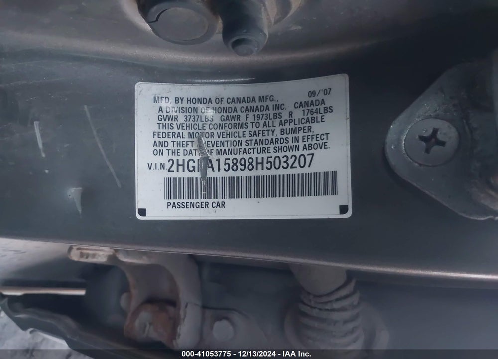 2008 HONDA CIVIC EX VIN: 2HGFA15898H503207
