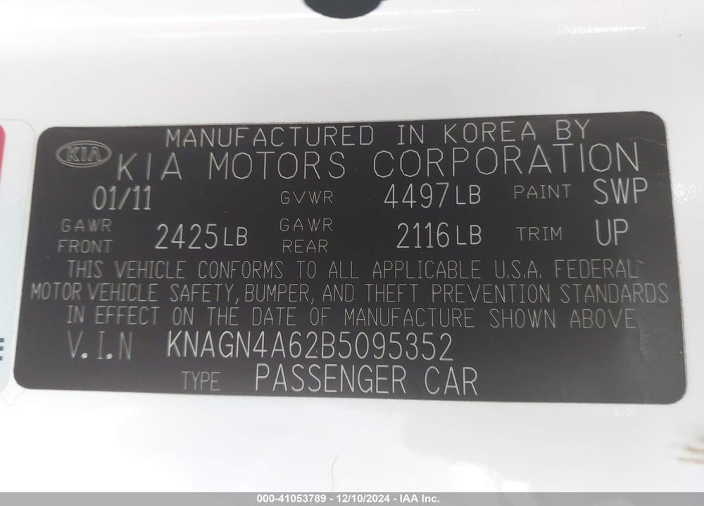 2011 KIA OPTIMA EX TURBO VIN: KNAGN4A62B5095352