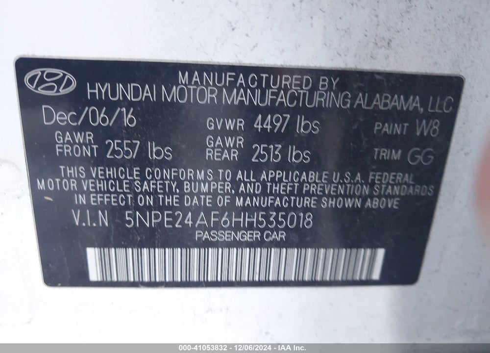 2017 HYUNDAI SONATA VIN: 5NPE24AF6HH535018