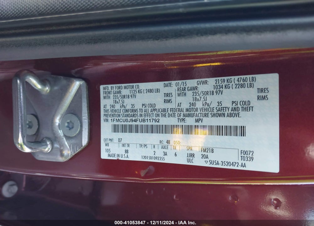 2015 FORD ESCAPE TITANIUM VIN: 1FMCU0J94FUB11792