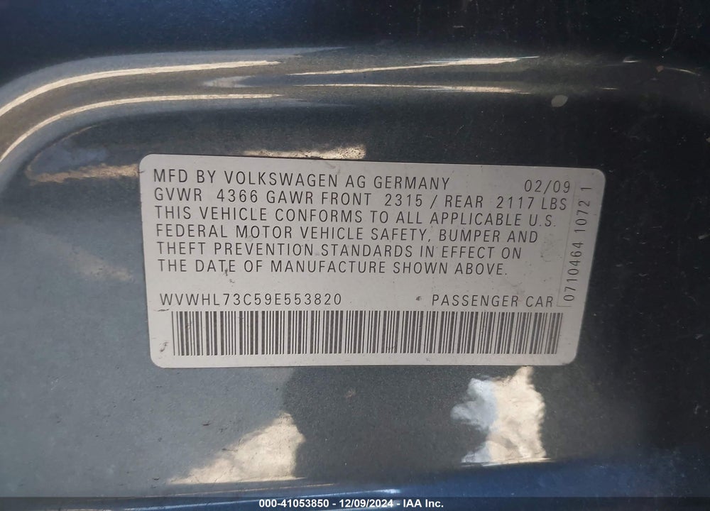 2009 VOLKSWAGEN CC VIN: WVWHL73C59E553820