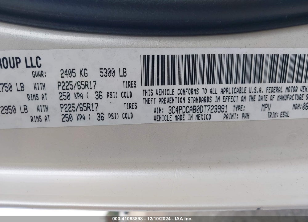 2013 DODGE JOURNEY AMERICAN VALUE PKG VIN: 3C4PDCAB0DT723991