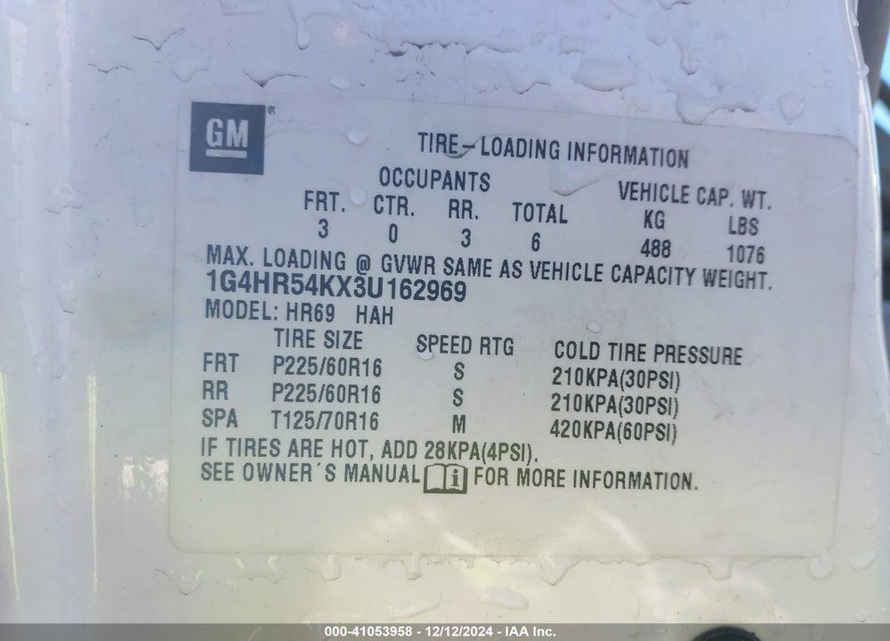 2003 BUICK LESABRE LIMITED VIN: 1G4HR54KX3U162969