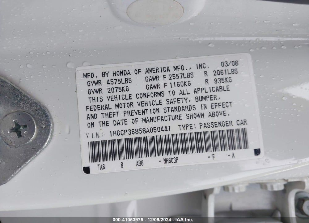 2008 HONDA ACCORD 3.5 EX-L VIN: 1HGCP36858A050441