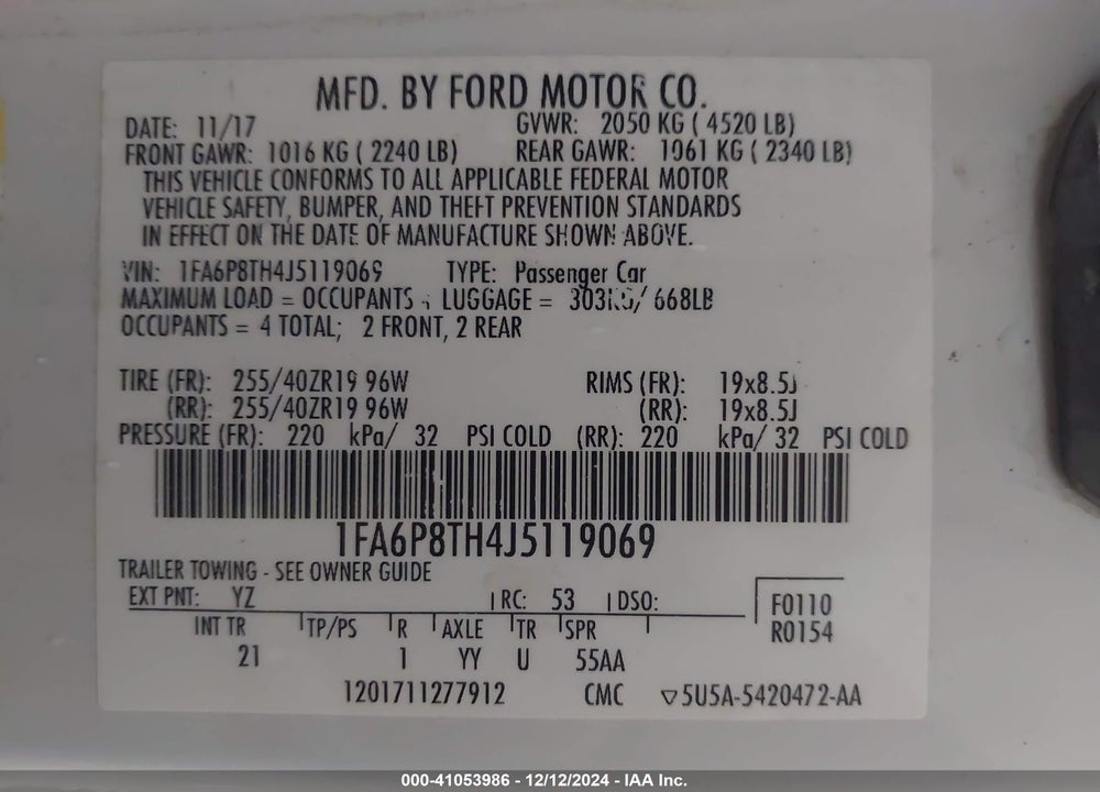 2018 FORD MUSTANG VIN: 1FA6P8TH4J5119069