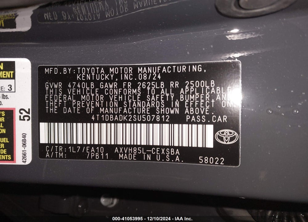 2025 TOYOTA CAMRY VIN: 4T1DBADK2SU507812