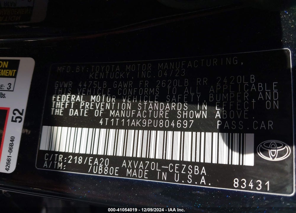 2023 TOYOTA CAMRY SE VIN: 4T1T11AK9PU804697