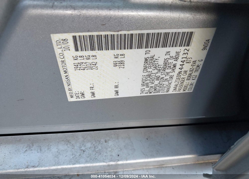 2009 NISSAN ALTIMA 2.5 S VIN: 1N4AL21E09N444132