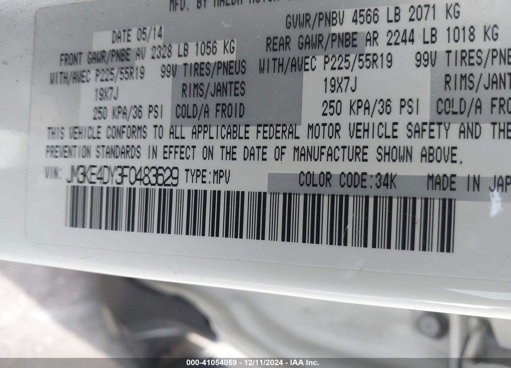 2015 MAZDA CX-5 GRAND TOURING VIN: JM3KE4DY3F0483629
