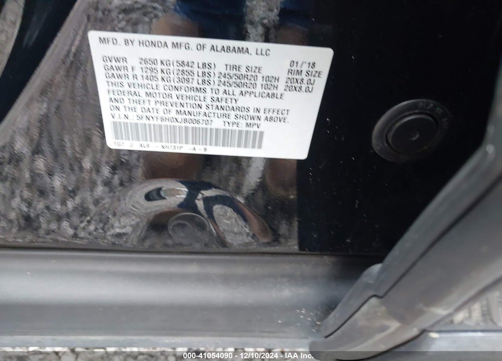 2018 HONDA PILOT ELITE VIN: 5FNYF6H0XJB006707