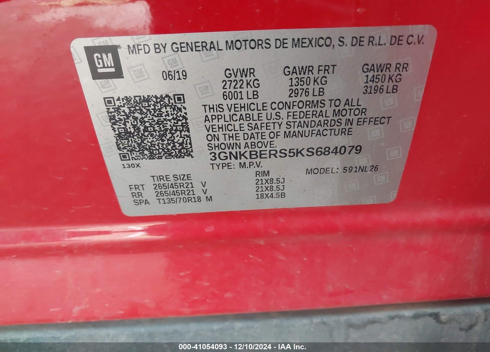 2019 CHEVROLET BLAZER RS VIN: 3GNKBERS5KS684079