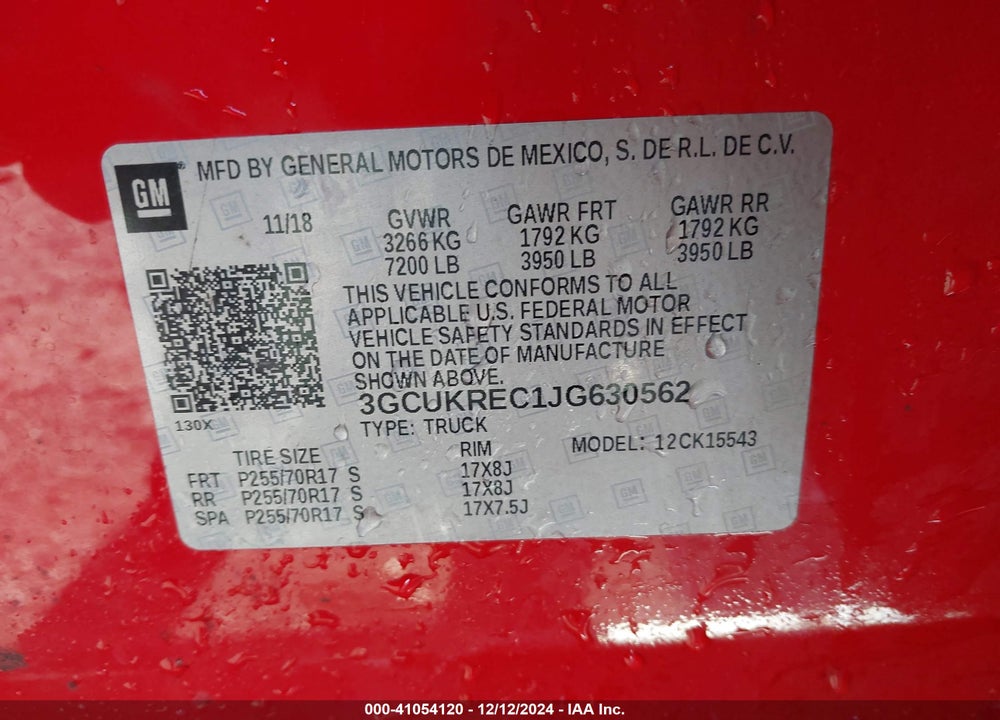 2018 CHEVROLET SILVERADO 1500 LT VIN: 3GCUKREC1JG630562