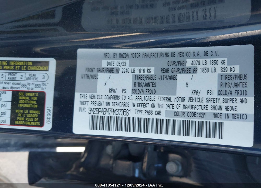 2023 MAZDA MAZDA3 VIN: 3MZBPABM7PM373681